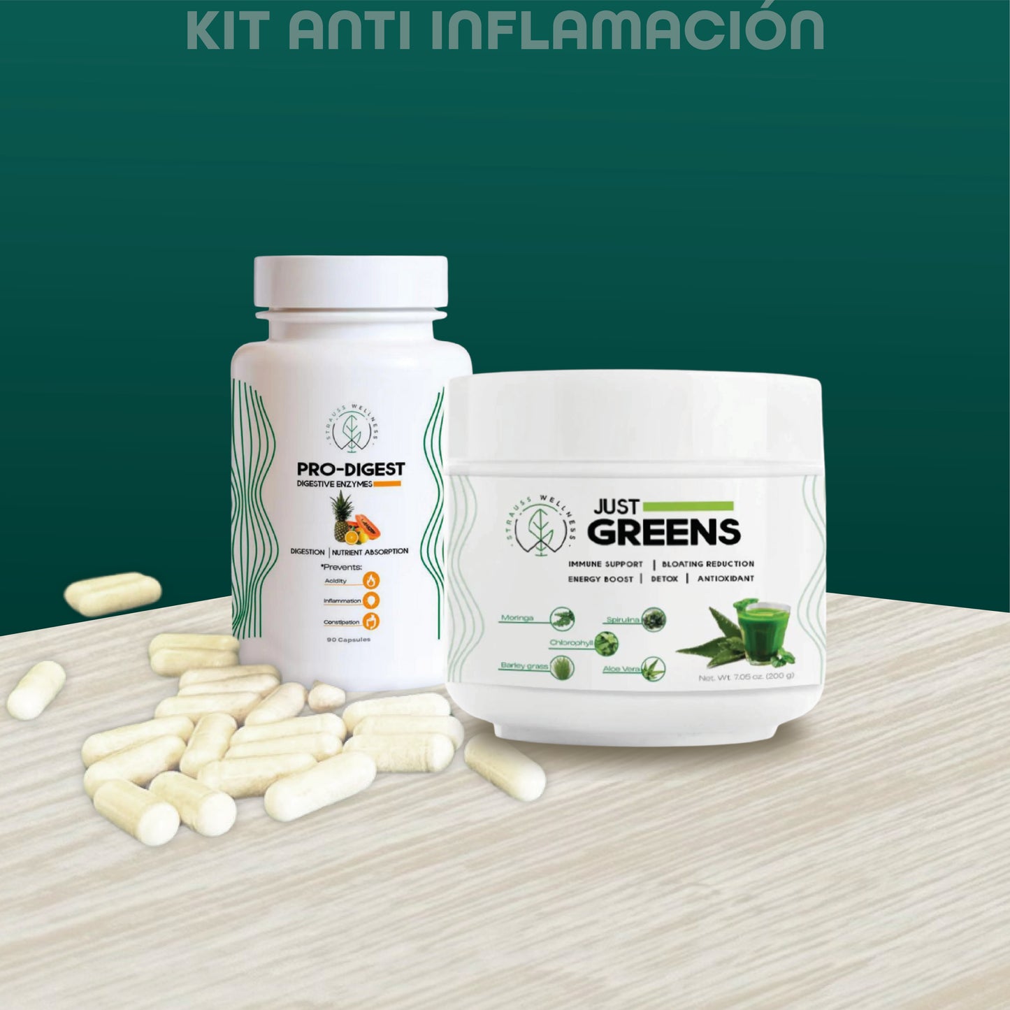 Just Greens + Pro-Digest (kit anti inflamación)